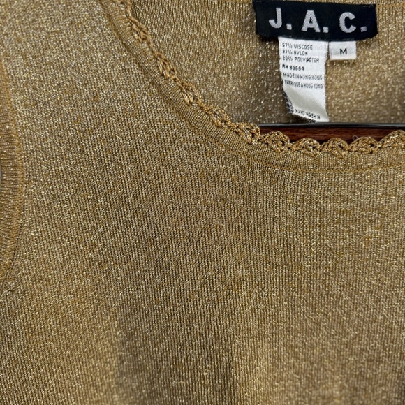 Vintage 90s Gold Sleeveless Knit Top Crochet Scallop Neckline Womens Medium - Picture 7 of 11